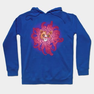 Chrysanthemum Floral Red Cat Illustration Hoodie